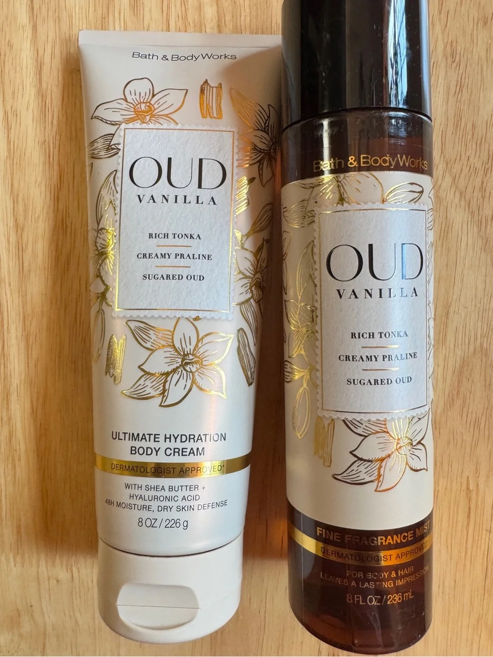 Bath & Body Works OUD Vanilla Body Cream & Mist - Cream & Gold